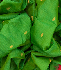 Leafy Green Handloom Gadwal Silk Cotton Saree With Mango Buttas-Leaf Green