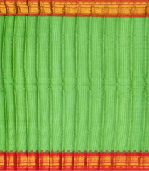 Leafy Green Handloom Gadwal Silk Cotton Saree With Mango Buttas-Leaf Green