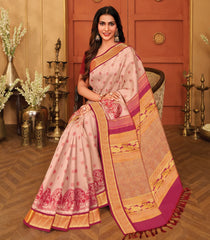 Baby Pink Handloom Silk Saree With Kaavi Kale Motifs-KA15777