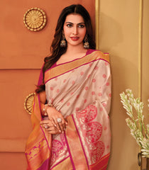 Baby Pink Handloom Silk Saree With Kaavi Kale Motifs-KA15777