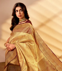 Gold Handloom Kanchipuram Silk Saree With Floral Vine Motifs-KA15633