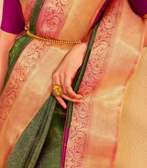 Dark Green Handloom Korvai Kanchipuram Silk Saree With Zari Motifs-KA15472