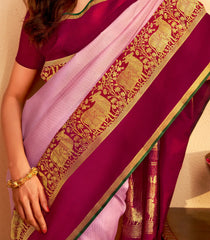 Baby Pink Handloom Korvai Kanchipuram Silk Saree With Zari Checks-KA15471