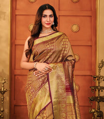 Maroon Handloom Kanchipuram Silk Saree With Annam Motifs-KA15796