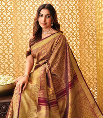 Maroon Handloom Kanchipuram Silk Saree With Annam Motifs-KA15796