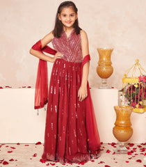 Crimson festive sequin embroidered ethnic dress set