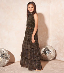 Black and gold shimmering party wear dress