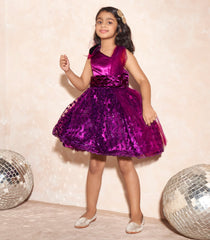 Sparkling purple party wear frock  -Purple-20