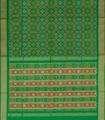 Green Handwoven Rajkot Patola Silk Saree With Diamond Motifs And Golden Zari Border-Green