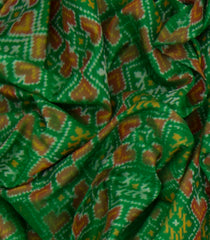 Green Handwoven Rajkot Patola Silk Saree With Diamond Motifs And Golden Zari Border-Green