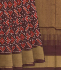 Brown Handwoven Rajkot Patola Silk Saree With Golden Zari Border-Brown