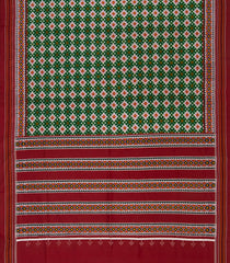 Green Handwoven Double Ikat Saree With Diamond Motifs & Maroon Border-Green