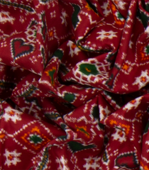 Crimson Handwoven Double Ikat Saree With Diamond Motifs & Flower Vine Motifs in Pallu