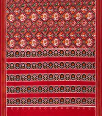 Crimson Handwoven Double Ikat Saree With Elephant & Bird Motifs in Diamond Pattern-Crimson