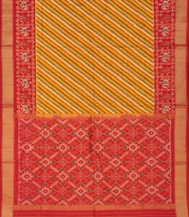 Mustard Handloom Ikat Silk Saree With Diagonal Stripes-Mustard