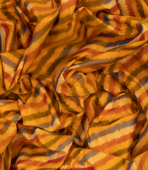 Mustard Handloom Ikat Silk Saree With Diagonal Stripes-Mustard