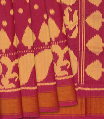 Pink Handloom Ikat Dupion Silk Saree With Mango Motifs-Pink