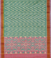 Aquamarine Handloom Ikat Dupion Silk Saree With Chevron Motifs-Aquamarine