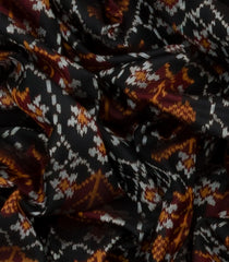 Black Handloom Double Ikat Silk Saree With Geometric Floral Motifs & Crimson Border-Black