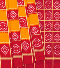 Mustard Handloom Pochampally Single Ikat Silk Saree With Checks-Mustard