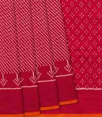 Crimson Handloom Pochampally Single Ikat Silk Saree With Dotted Motifs-Crimson