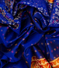 Blue Handloom Single Ikat Silk Saree With Floral Motifs-Blue