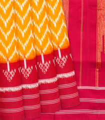 Mango Yellow Handloom Pochampally Ikat Saree With Chevron Motifs-Mango Yellow