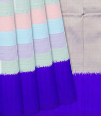 Multi Colour Handloom Pochampally Ikat Saree With Blue Border-Multi colour