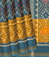 Steel Blue Handloom Rajkot Patola Silk Saree With Chevron Motifs-Steel Blue