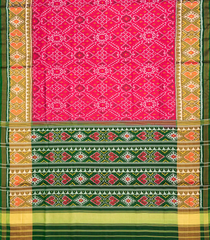 Hot Pink Handloom Rajkot Patola Silk Saree With Floral Motifs-Hot Pink