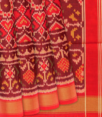 Red Handloom Rajkot Patola Silk Saree With Floral Motifs-Red