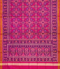 Pink Handloom Rajkot Patola Silk Saree With Floral Motifs-Pink