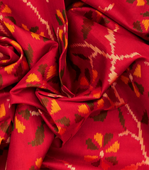 Red Handloom Rajkot Patola Silk Saree With Floral Vine Motifs-Red