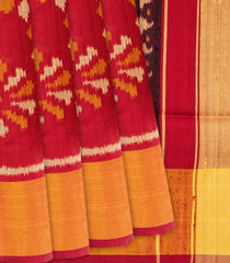 Red Handloom Rajkot Patola Silk Saree With Bird Motifs-Red