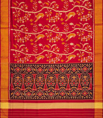 Red Handloom Rajkot Patola Silk Saree With Bird Motifs-Red