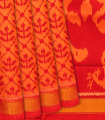 Orange Handloom Rajkot Patola Silk Saree With Floral Jaal Motifs-Orange