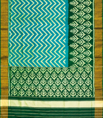 Cyan Handloom Rajkot Patola Silk Saree With Chevron Motifs-Cyan