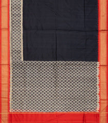 Black Handloom Pochampally Ikat Silk Saree With Red Border-Black