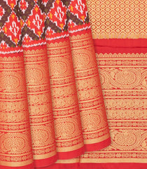 Red Handloom Pochampally Ikat Silk Saree With Diamond Motifs-Red