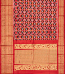 Red Handloom Pochampally Ikat Silk Saree With Diamond Motifs-Red