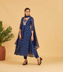 Royal Blue Kurta Set With Matching Dupatta