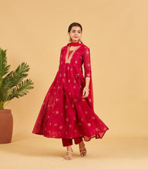 Magenta Red  Festive Kurta Set With Matching Dupatta