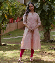 Cream And Peach A-line Chanderi Kurta