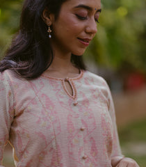 Cream And Peach A-line Chanderi Kurta