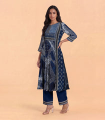 Ink Blue Abstract Printed Anarkali Set-RC5673