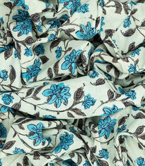 Light Blue Woven Jaipur Cotton Saree With Printed Floral Motifs-Light Blue