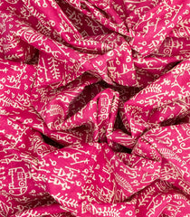 Hot Pink Woven Jaipur Cotton Saree Printed With Animal Motifs-Hot Pink