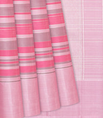 Pink Handloom Kanchipuram Silk Saree With Multi Colour Stripes-Pink