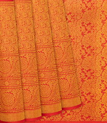 Red Handloom Kanchipuram Silk Saree With Peacock Buttas-Red