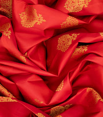 Red Handloom Kanchipuram Silk Saree With Peacock Buttas-Red